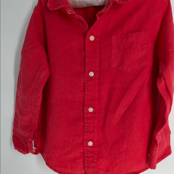 Janie and Jack Red Kids Linen Button/Tab Button Shirt - 3 - Picture 3 of 6